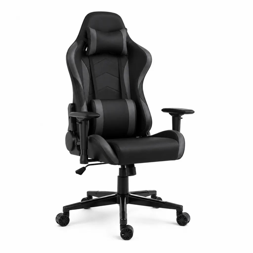 Sedia gaming ergonomica reclinabile in pelle sintetica PU nero e grigio 68 x 68 x 125-135 cm