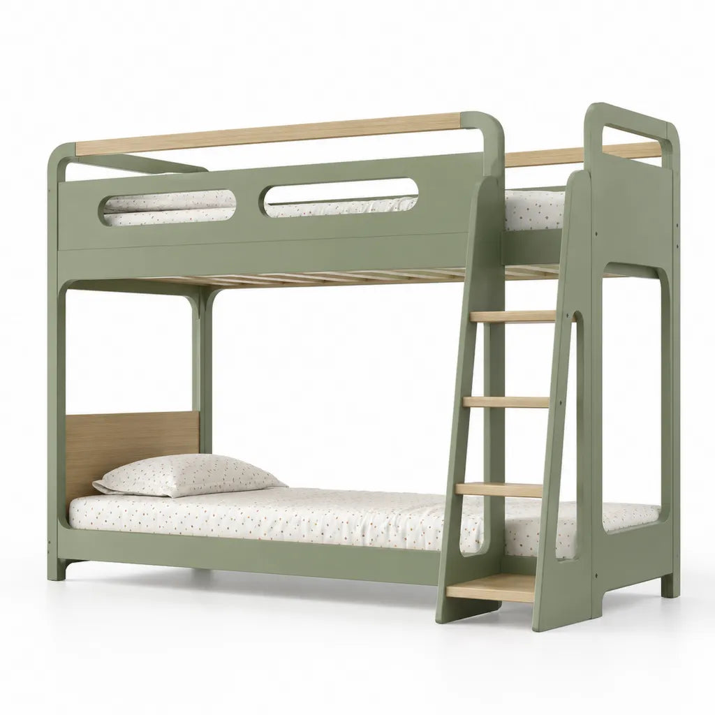 Letto a castello per bambini 90 x 200 cm in MDF e legno massello verde salvia