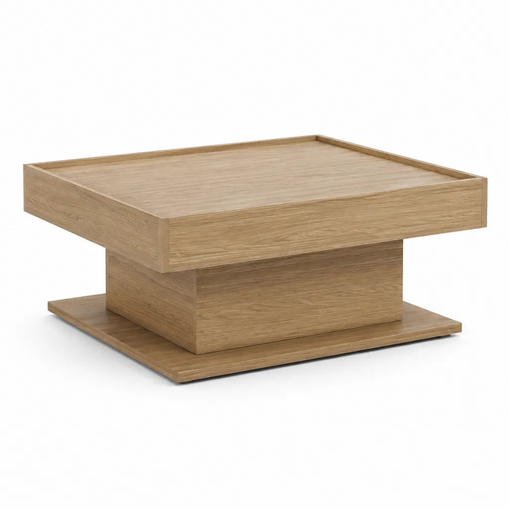 Tavolino da caffe quadrato 80 x 80 x 40 cm in MDF con finitura rovere naturale