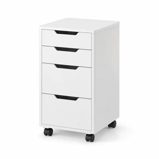 Cassettiera da ufficio rettangolare su ruote 4 cassetti in truciolare nobilitato bianco 40 x 60 x 70 cm