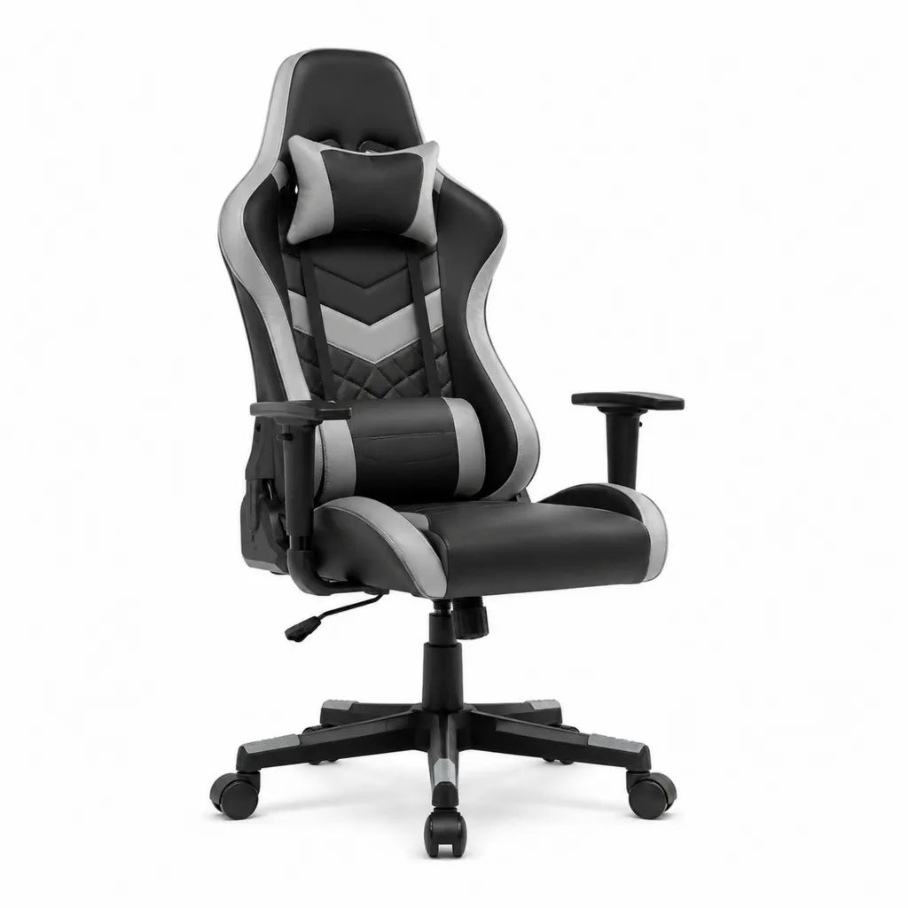 Sedia gaming ergonomica con schienale alto in PU nera e grigia 66 x 50 x 117-127 cm