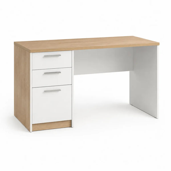 Scrivania da ufficio con 3 cassetti in pannello truciolare 120 x 60 x 75 cm rovere chiaro e bianco